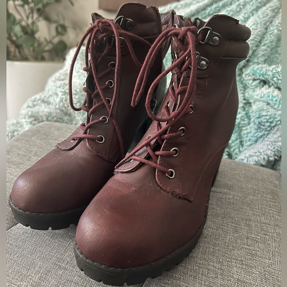 Call It Spring Burgundy Lace-Up Boots